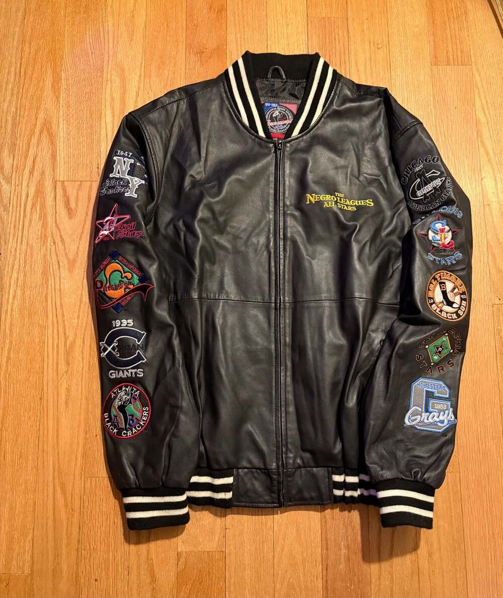Negro Leagues All Stars Throwback Leather Bomber Jacket Black Size L